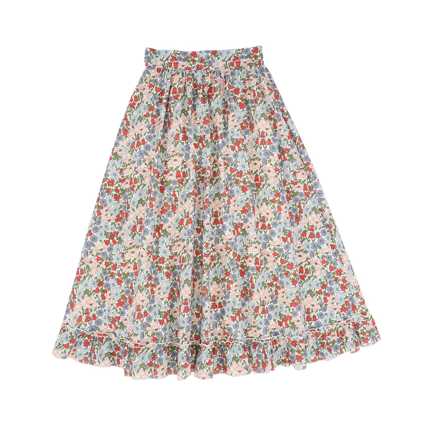 BAMBOO PASTEL FLORAL RUFFLE TRIM MAXI SKIRT