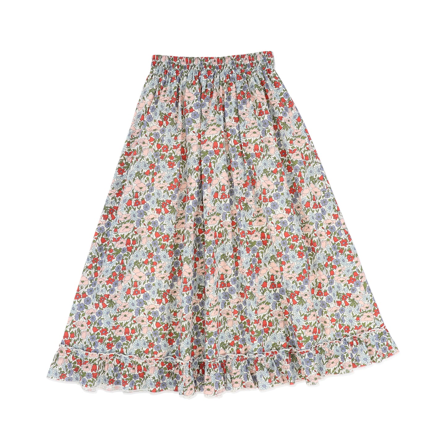 BAMBOO PASTEL FLORAL RUFFLE TRIM MAXI SKIRT