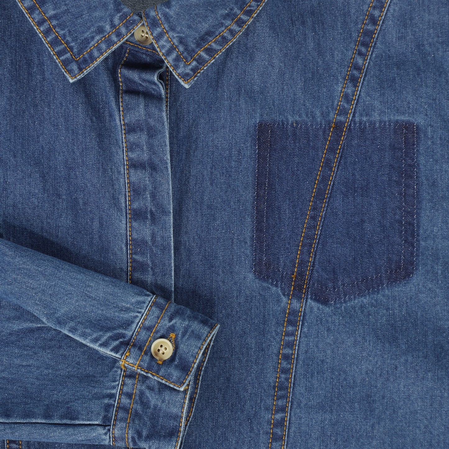 BAMBOO MID BLUE DENIM STITCHED SHIRT