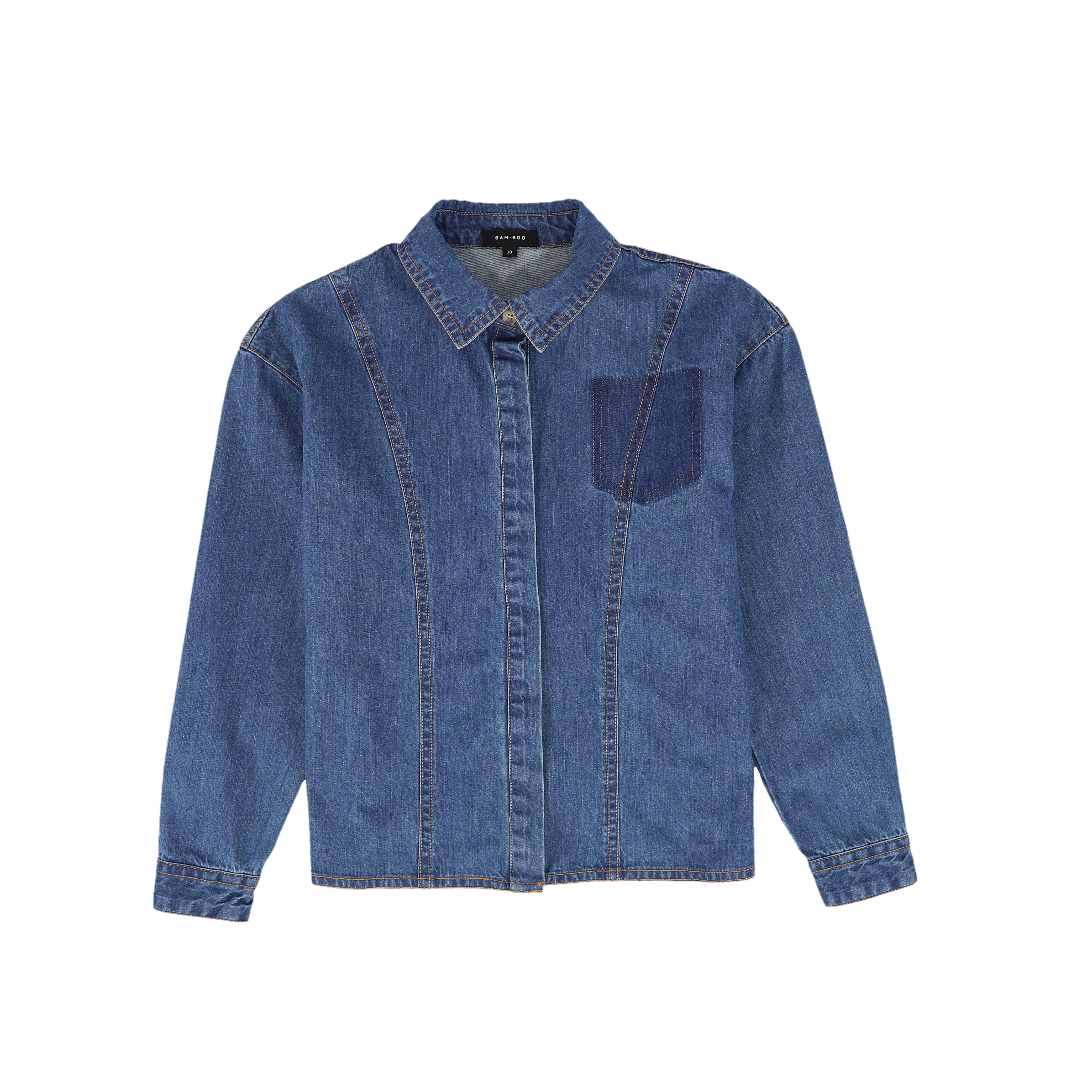 BAMBOO MID BLUE DENIM STITCHED SHIRT [FINAL SALE]