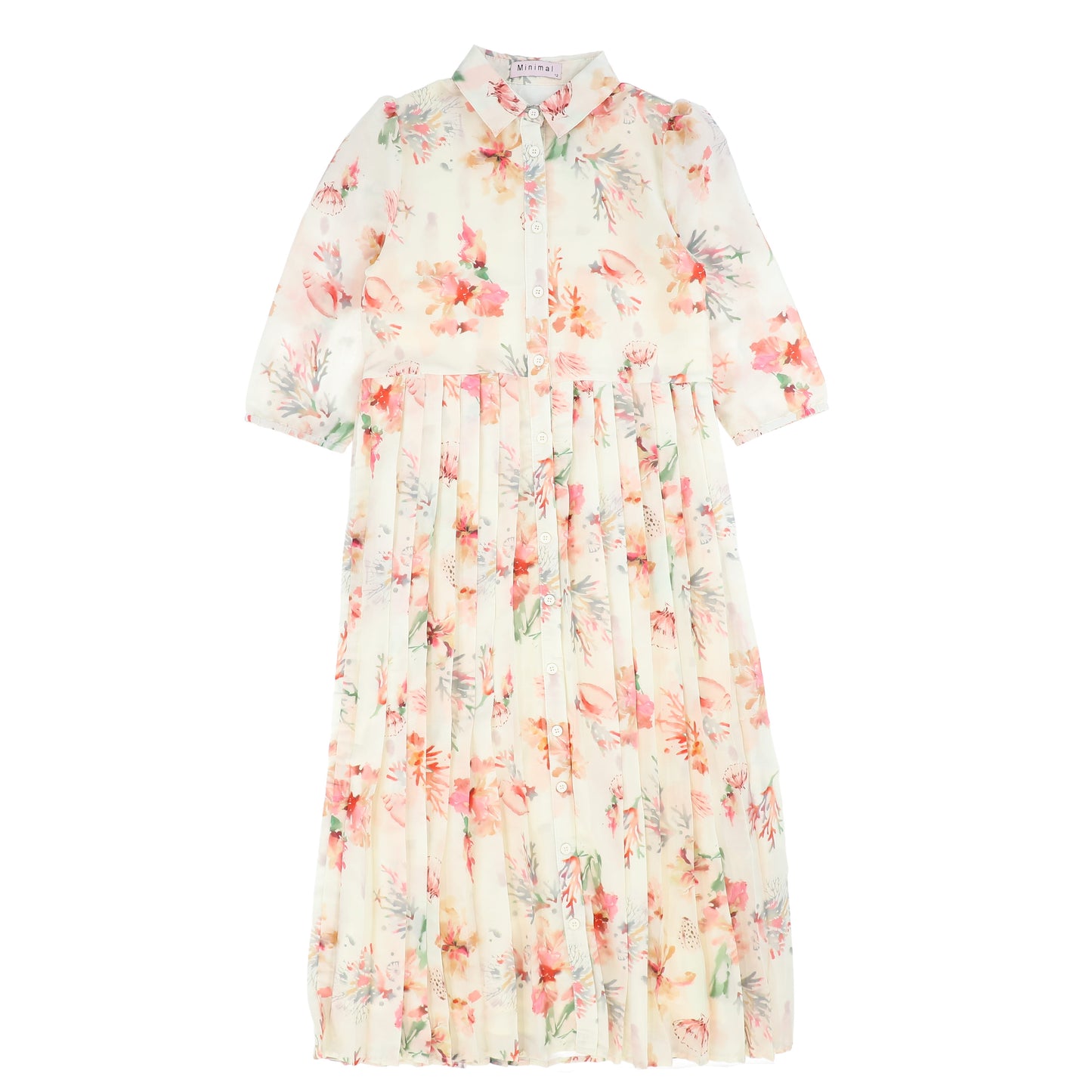 MINIMAL SEA FLORAL GATHERED SLEEVE DRESS