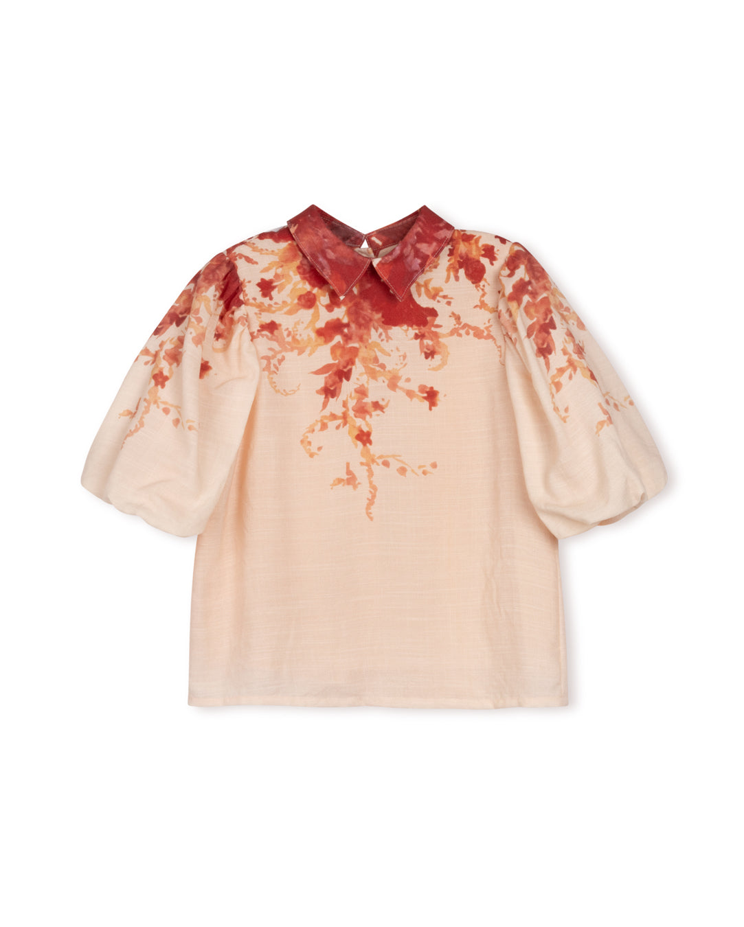 MALLORY AND MERLOT PEACH/RED FADED BLOUSE