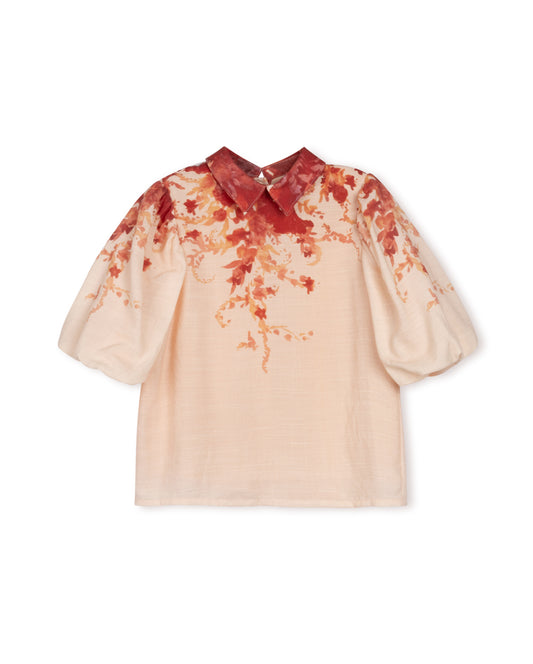 MALLORY AND MERLOT PEACH/RED FADED BLOUSE