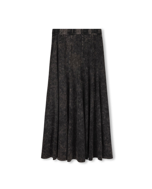 CABANA BLACK MINERAL WASH PANELED MIDI SKIRT