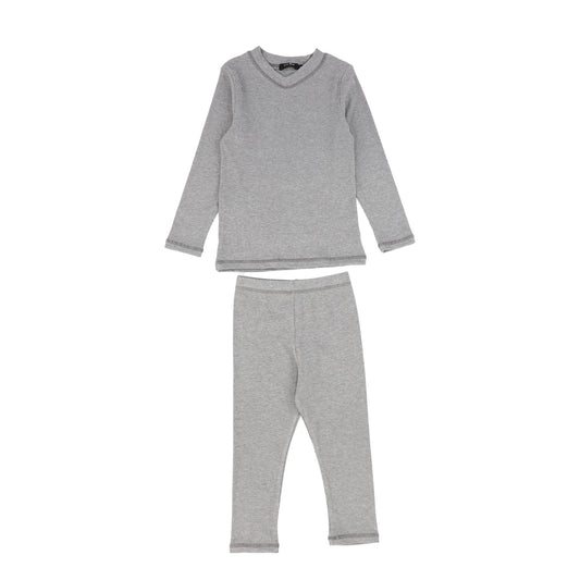 BAMBOO GREY COTTON RIBBED PAJAMA SET