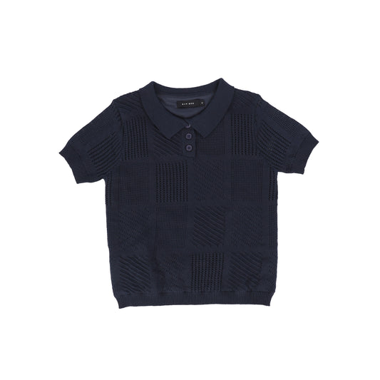 BAMBOO NAVY POINTELLE KNIT SWEATER