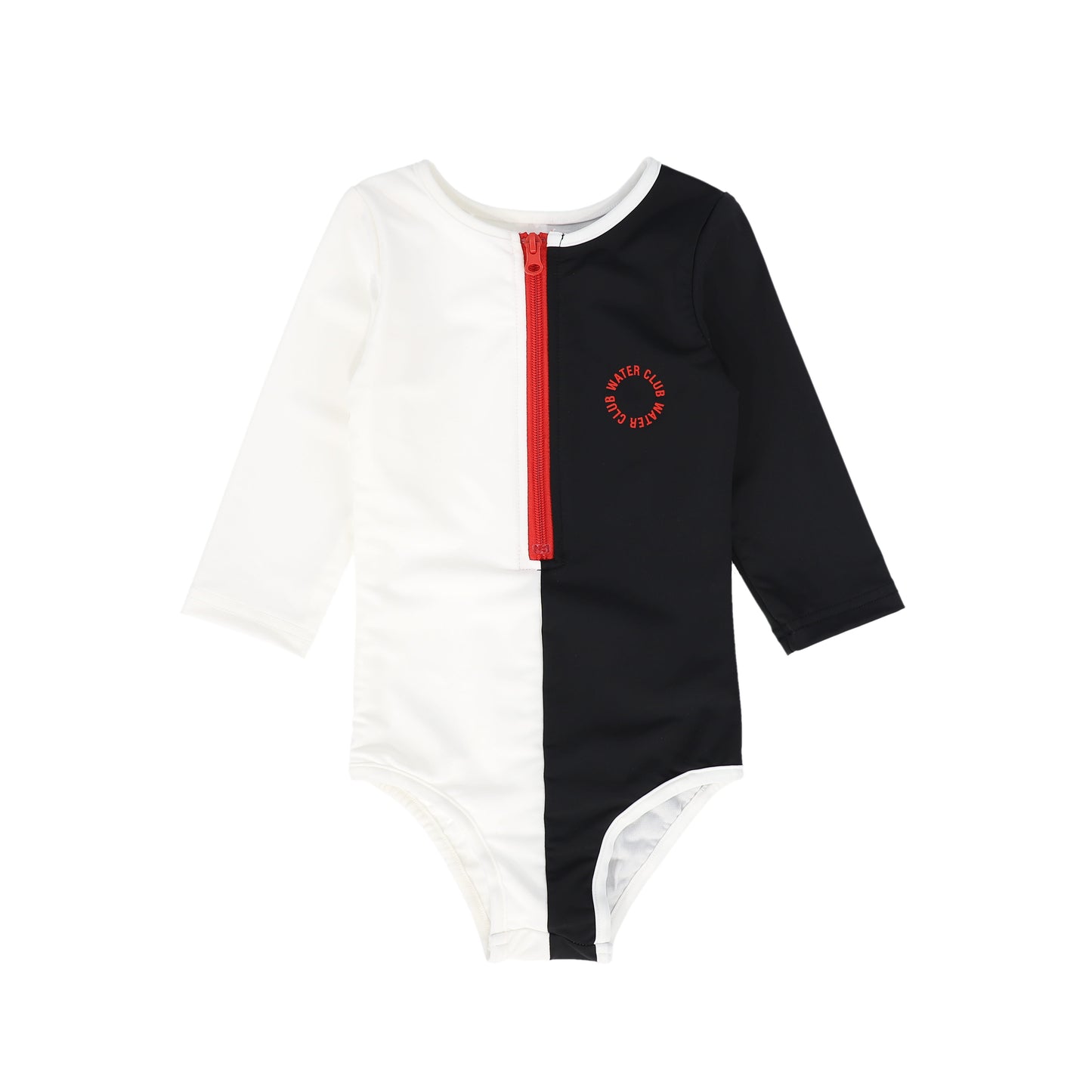 WATER CLUB BLACK/WHITE COLORBLOCK HALF ZIP SWIMSUIT