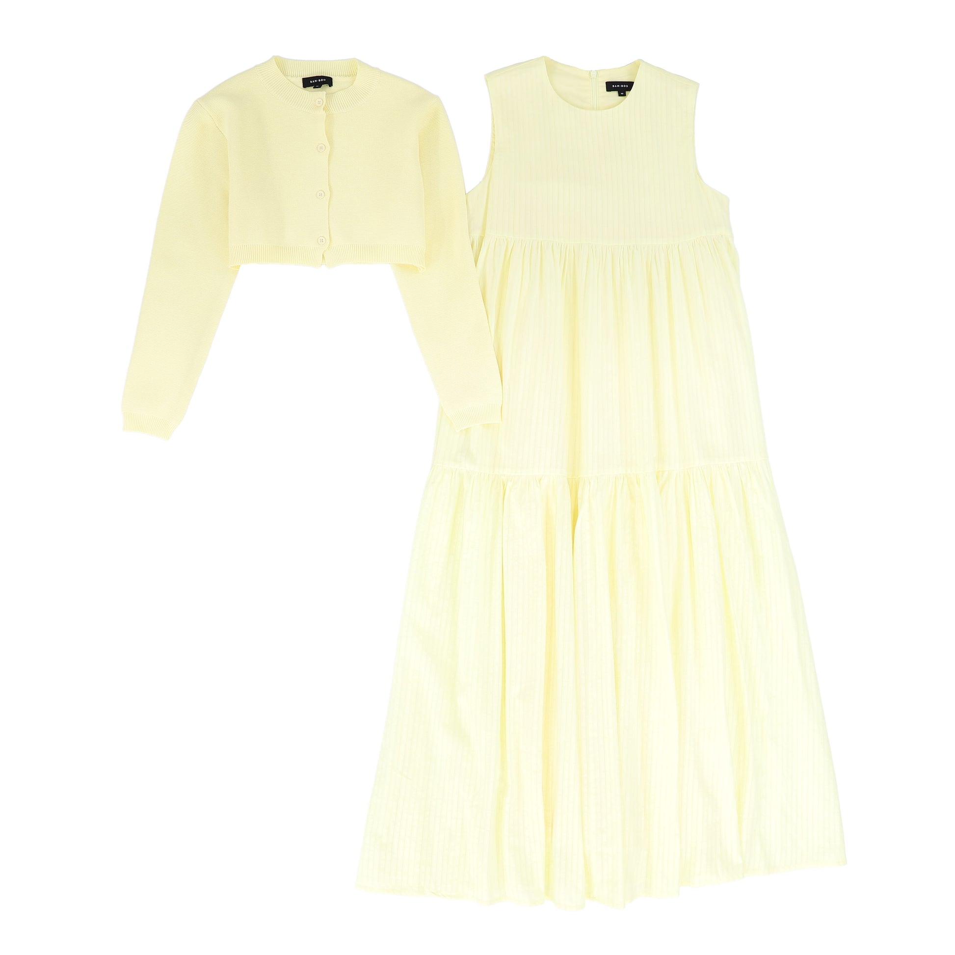 BAMBOO LEMON TIERED MAXI DRESS WITH CARDIGAN