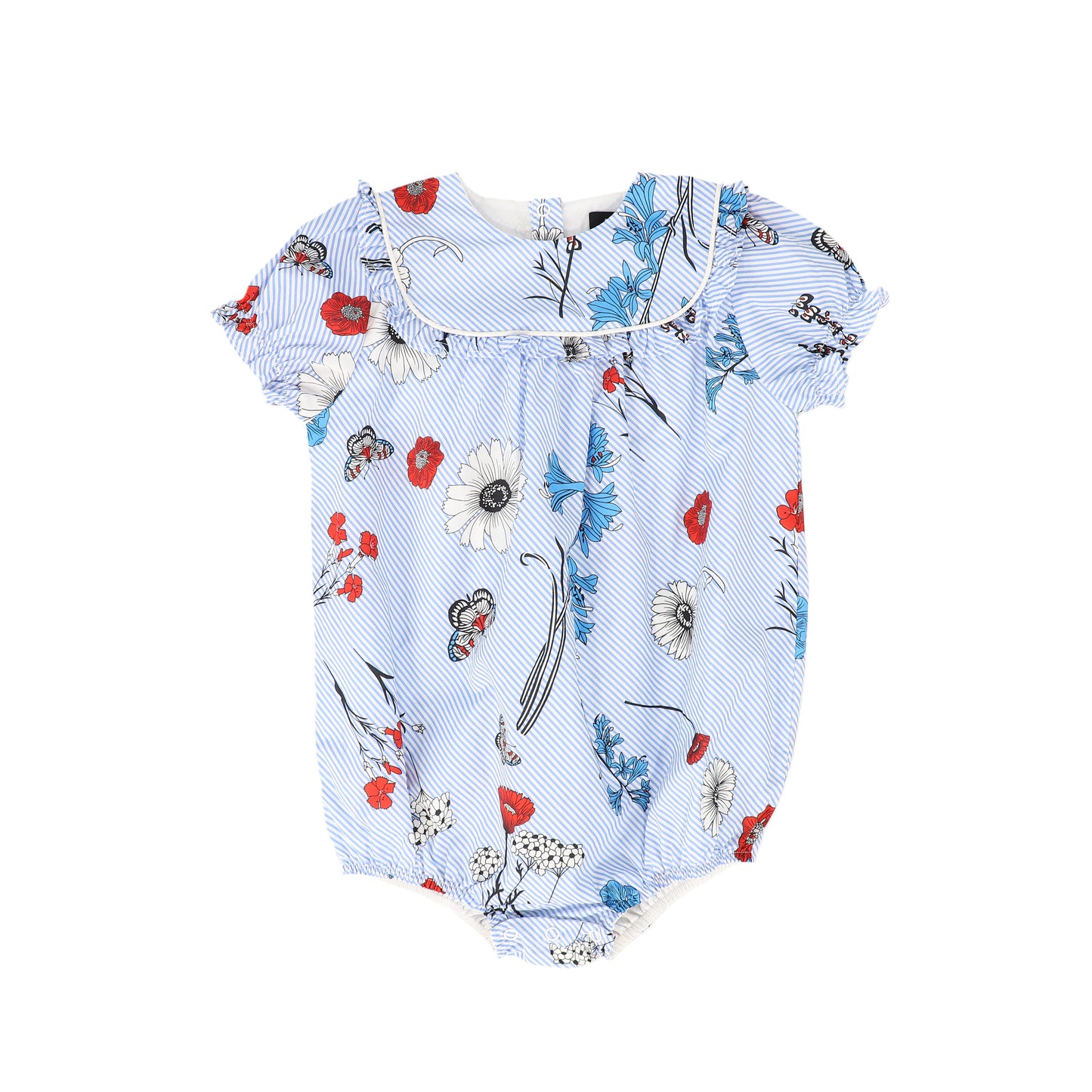 BAMBOO BLUE STRIPE FLORAL BIB ROMPER