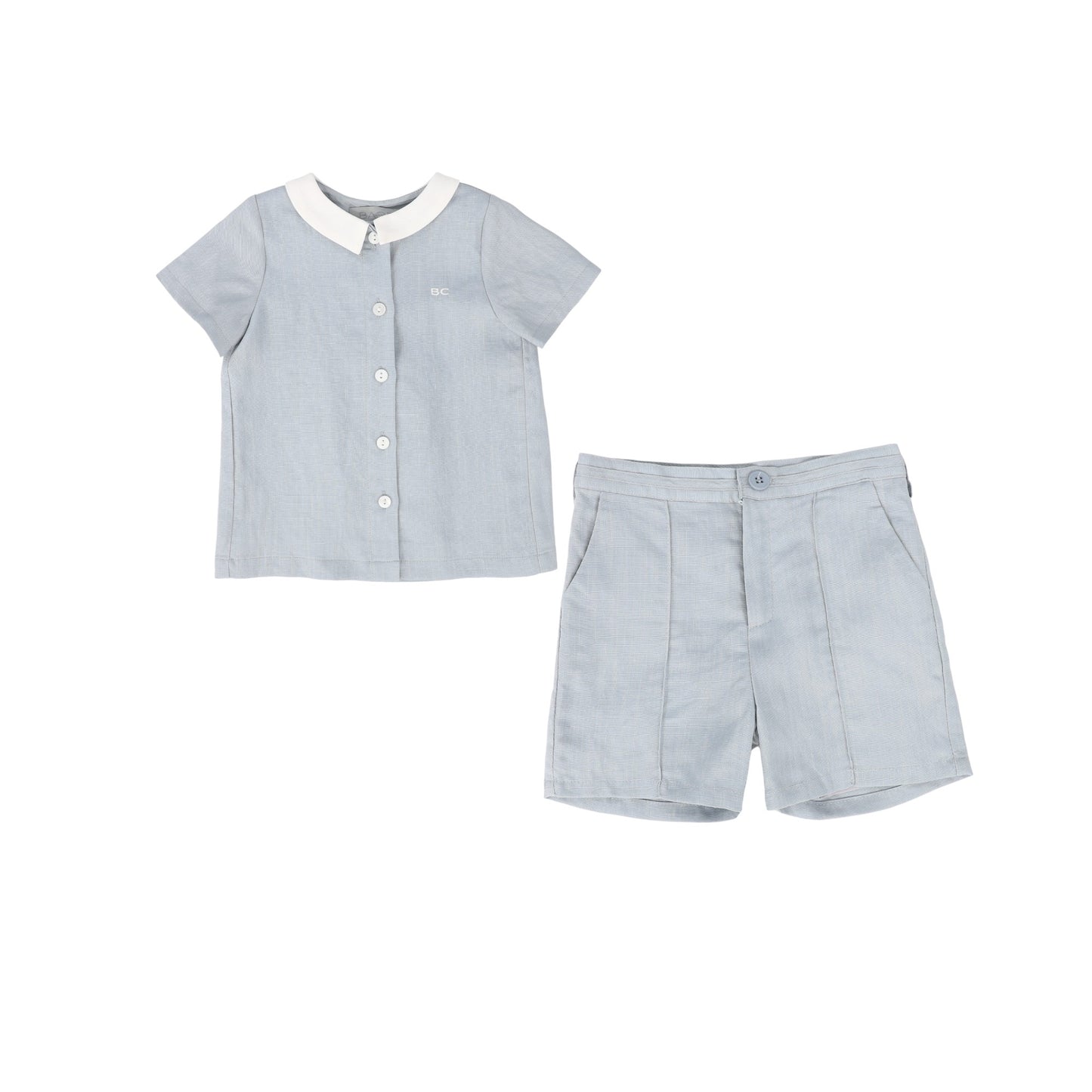 BACE COLLECTION LIGHT BLUE LINEN TRIM SHIRT SET