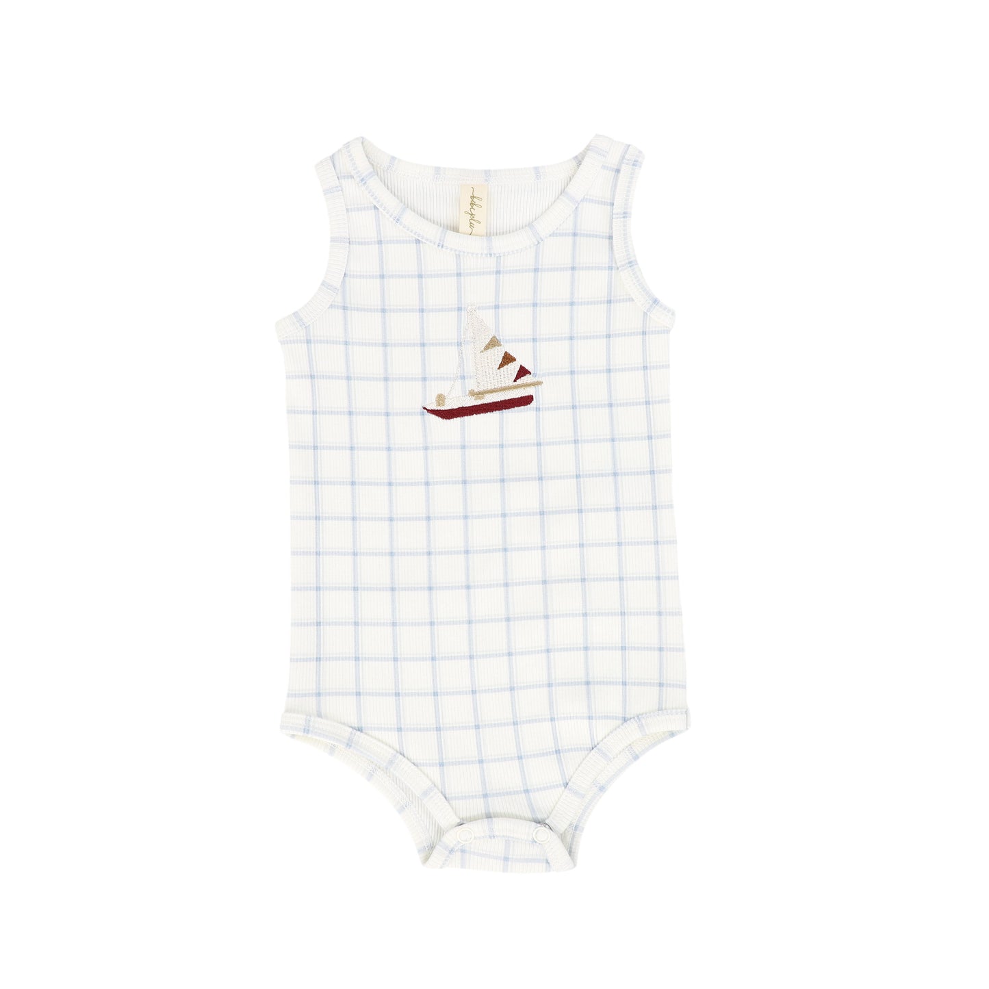 BEBE JOLEE BLUE CHECKED SAILBOAT RIBBED ROMPER