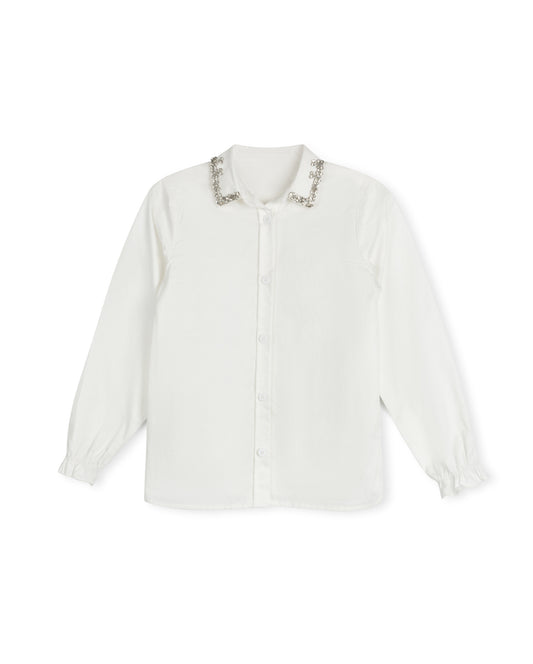 MALLORY AND MERLOT WHITE STONE TRIM COLLAR SHIRT