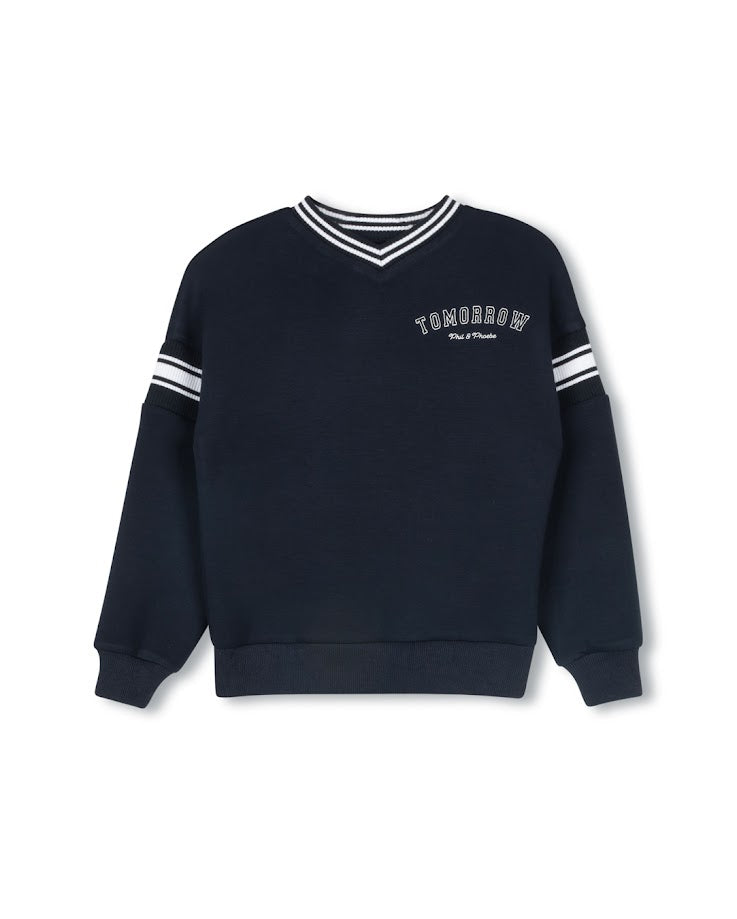 PHIL AND PHOEBE NAVY VARSITY WORDED SWEATSHIRT