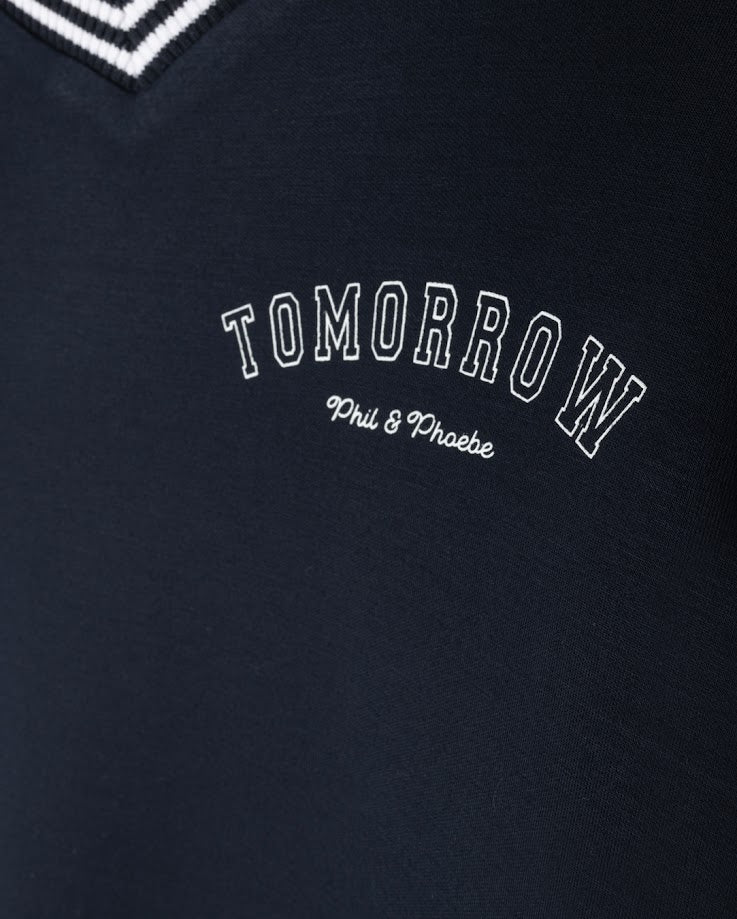 PHIL AND PHOEBE NAVY VARSITY WORDED SWEATSHIRT
