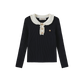 VALEN VEE NAVY RIBBED RUFFLE COLLAR SWEATER