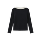 VALEN VEE NAVY RIBBED RUFFLE COLLAR SWEATER