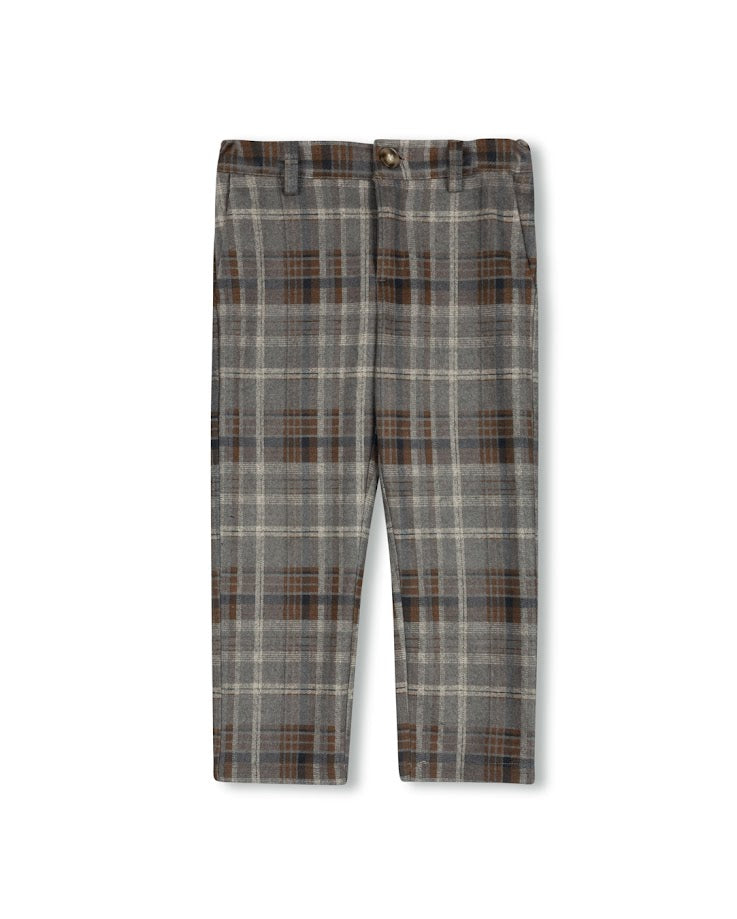 ONE CHILD GREY/BROWN WOOL PLAID PANTS