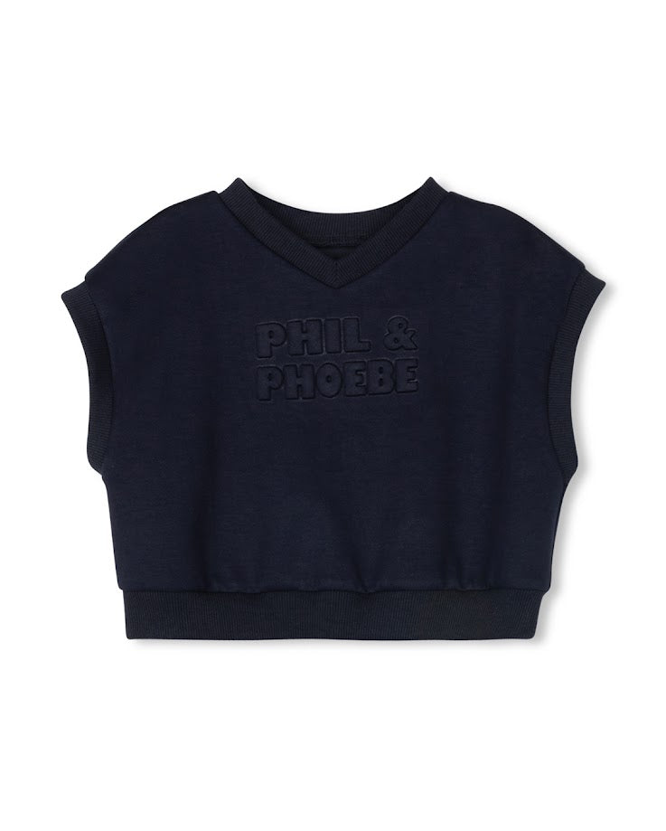 PHIL AND PHOEBE MID BLUE LOGO EMBOSSED VEST