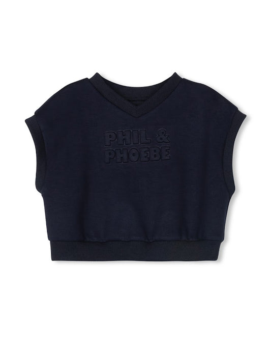 PHIL AND PHOEBE MID BLUE LOGO EMBOSSED VEST