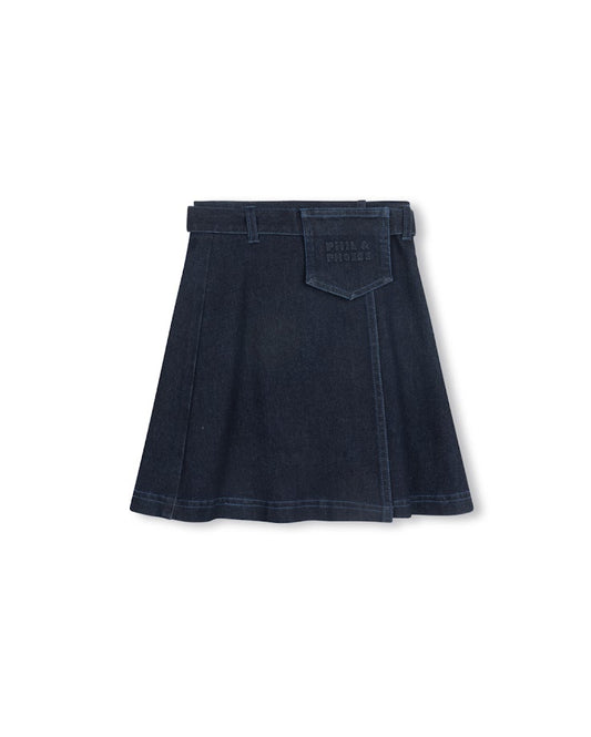 PHIL AND PHOEBE MID BLUE DENIM LOGO EMBOSSED POCKET SKIRT