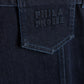 PHIL AND PHOEBE MID BLUE DENIM LOGO EMBOSSED POCKET SKIRT