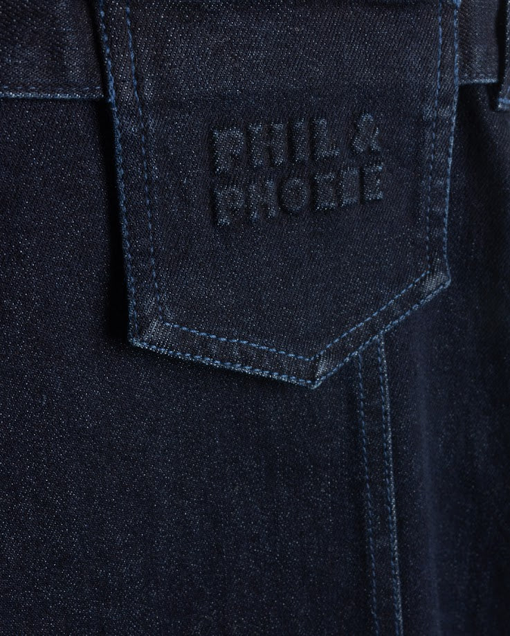 PHIL AND PHOEBE MID BLUE DENIM LOGO EMBOSSED POCKET SKIRT