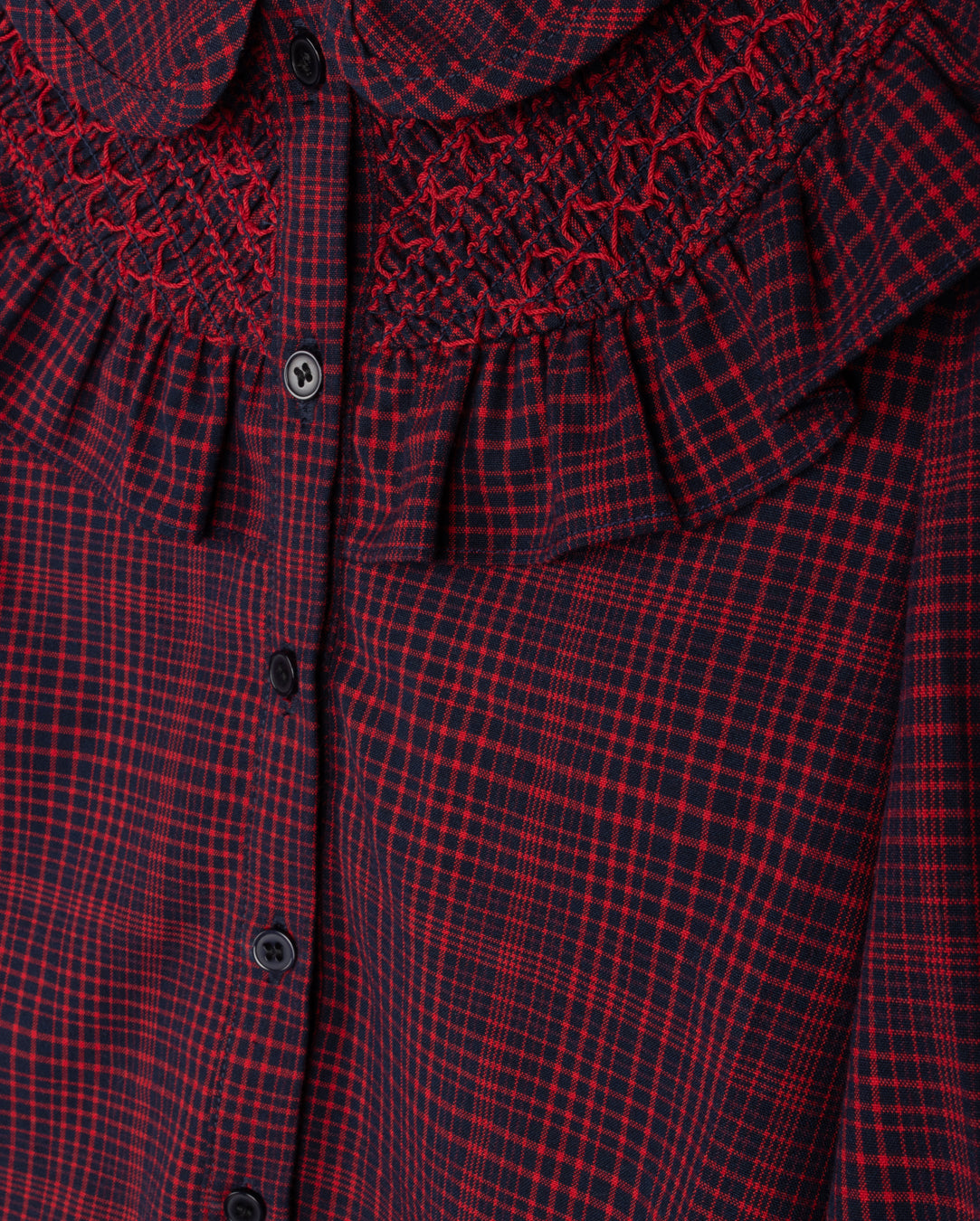 LILOU BURGUNDY PLAID RUFFLE BLOUSE