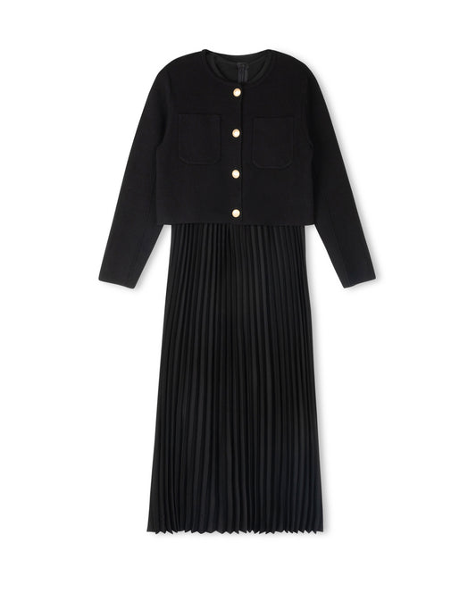 MINIMAL BLACK KNIT BLAZER SLIP DRESS SET