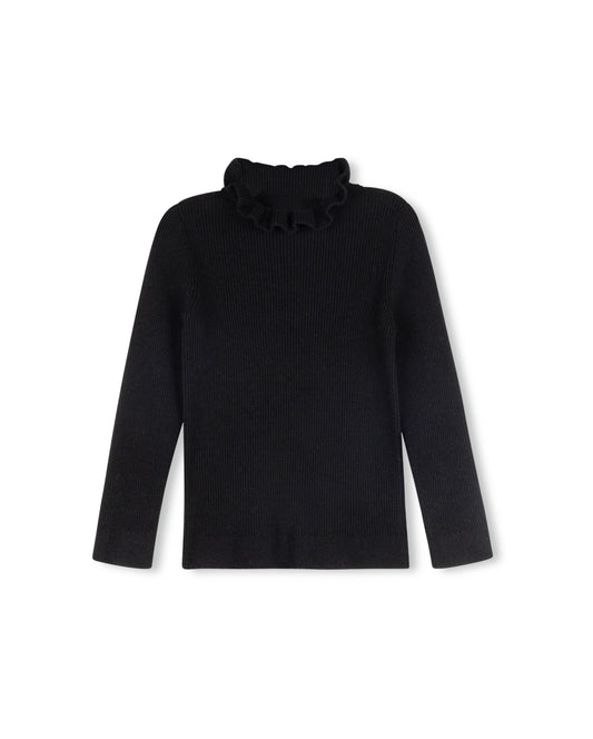 ONE CHILD BLACK RUFFLE COLLAR SWEATER