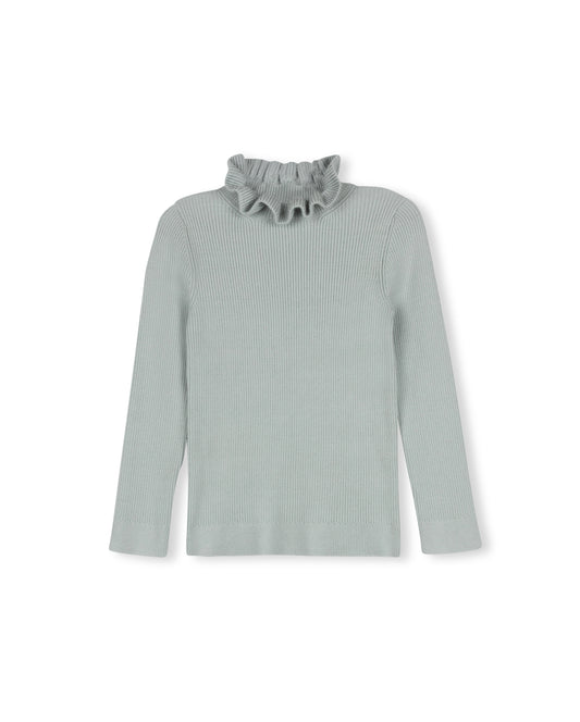 ONE CHILD MINT RUFFLE COLLAR SWEATER