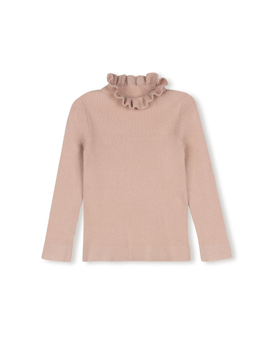 ONE CHILD PINK RUFFLE COLLAR SWEATER