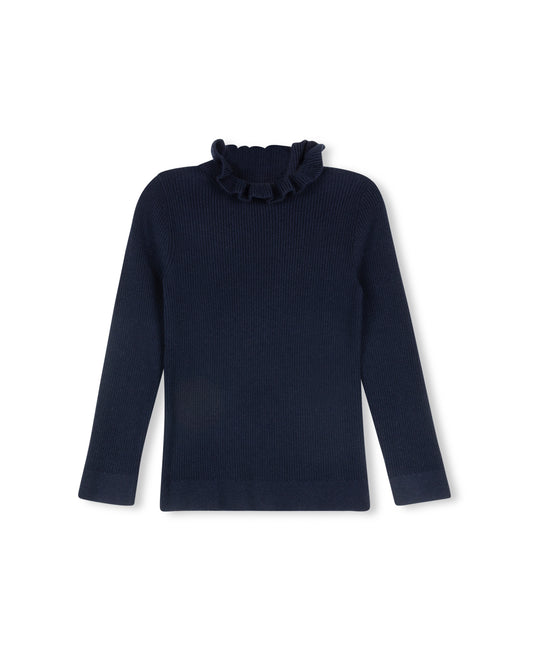 ONE CHILD NAVY RUFFLE COLLAR SWEATER