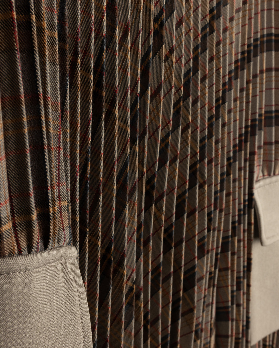 VIBE BROWN PLAID ACCORDIAN PLEAT MIDI SKIRT