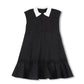 LILOU BLACK TAFFETA COLLARED RUFFLE HEM DRESS