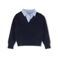 HARPER JAMES NAVY PINSTRIPE COLLAR OVERLAY SWEATER