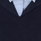 HARPER JAMES NAVY PINSTRIPE COLLAR OVERLAY SWEATER