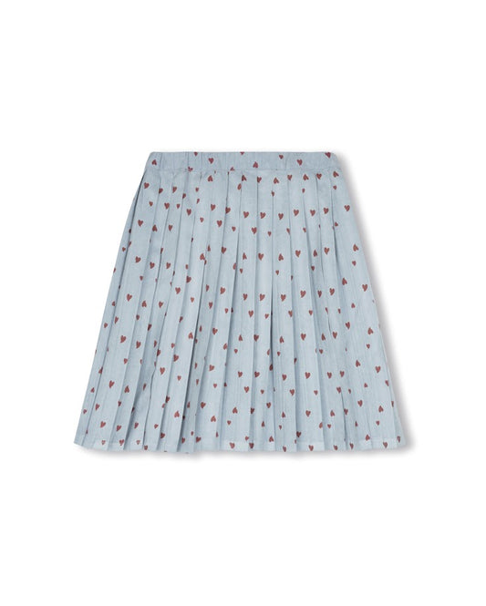 PHIL AND PHOEBE LIGHT BLUE HEART PRINT PLEATED SKIRT