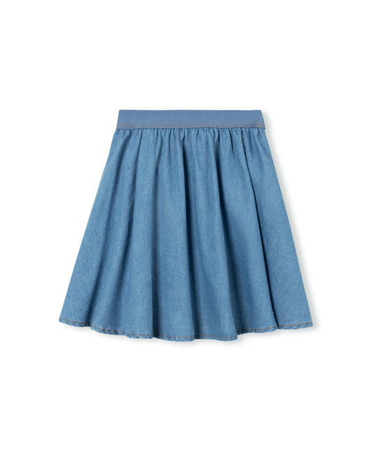 HELLO YELLOW LIGHT BLUE DENIM WIDE WAISTED SKIRT