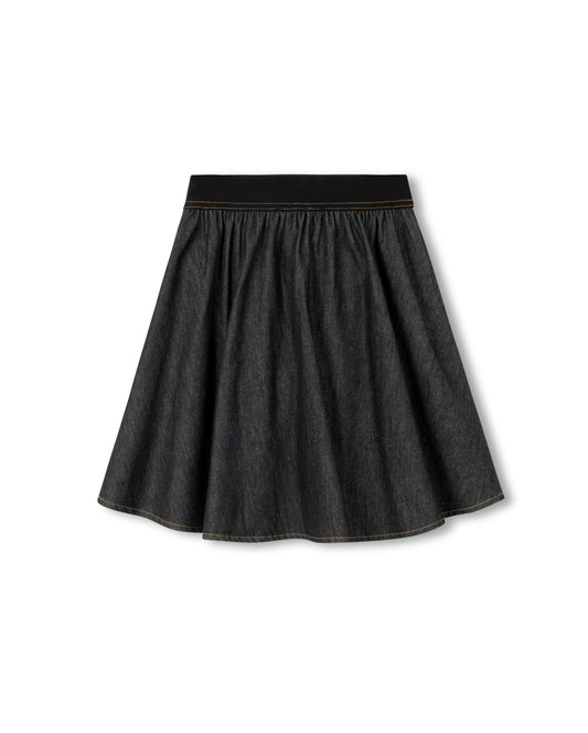 HELLO YELLOW BLACK DENIM WIDE WAISTED SKIRT