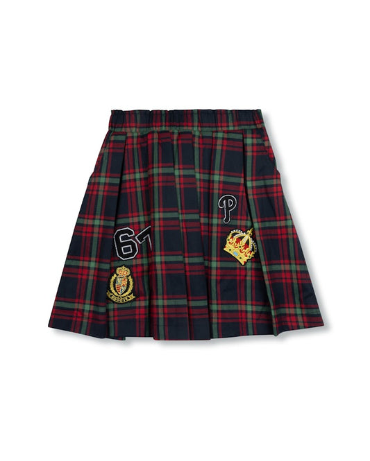PHIL AND PHOEBE RED PLAID APPLIQUE SKIRT
