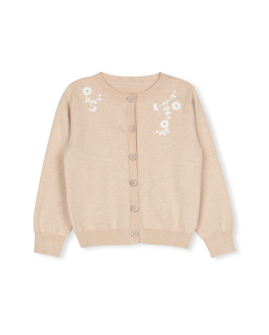 LILOU PINK FLOWER EMBROIDERED CARDIGAN