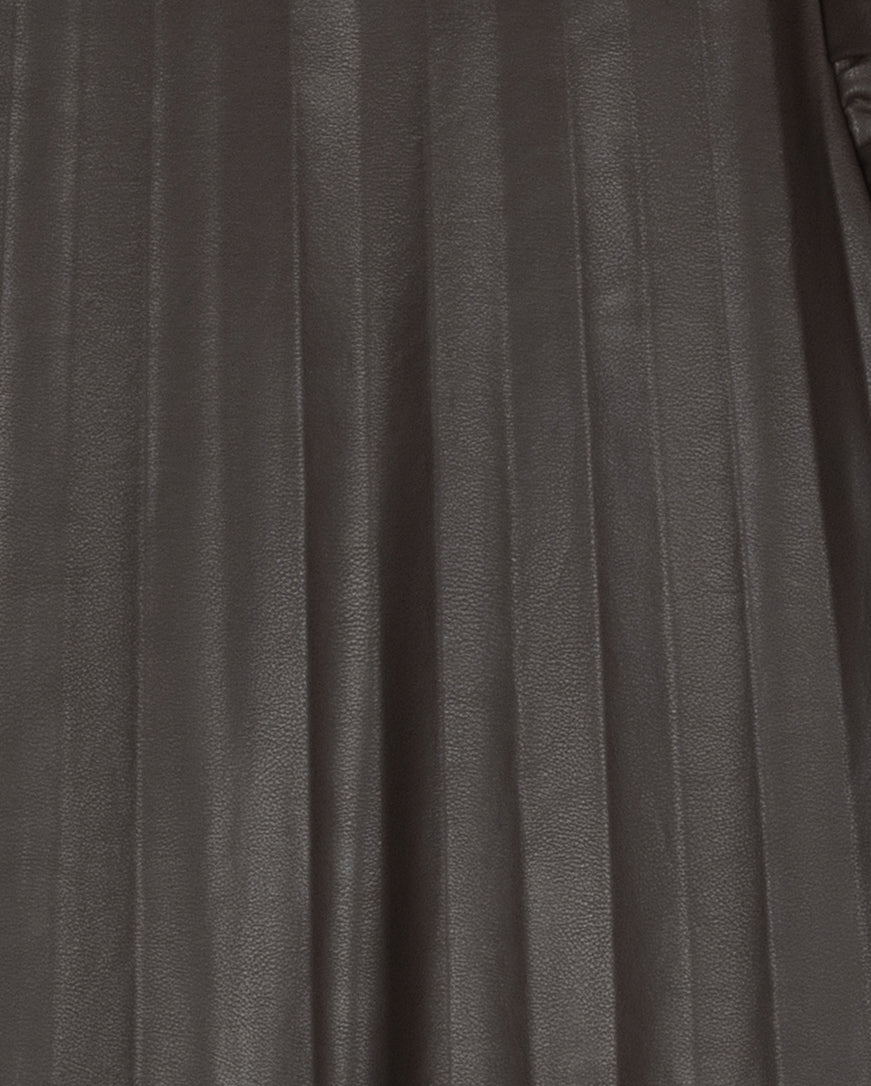 LILOU BROWN LEATHER PLEAT DRESS