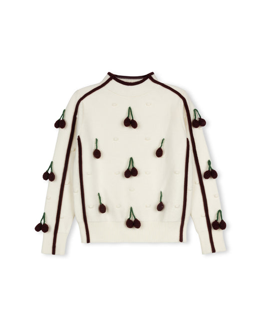PAPILLON IVORY CHERRY KNIT SWEATER
