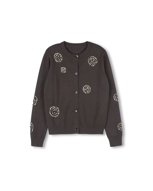 TUSTELLO GREY SCATTERED RHINESTONE CARDIGAN