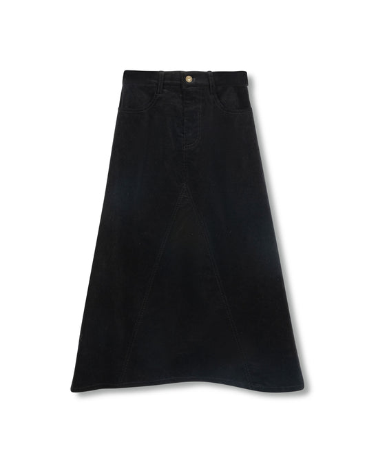 VIBE BLACK CORDUROY FRINGE HEM SKIRT