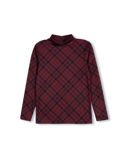 HELLO YELLOW RED PLAID PRINT TURTLENECK