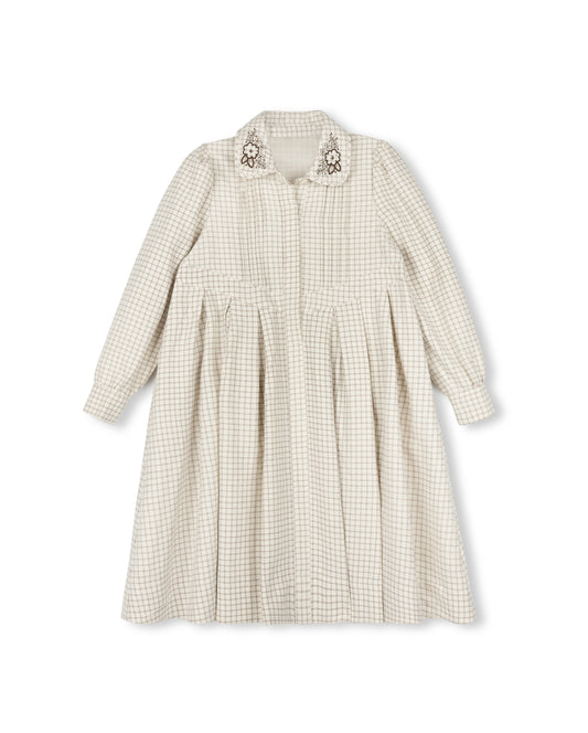 ONE CHILD CREAM PLAID COLLAR DRESS