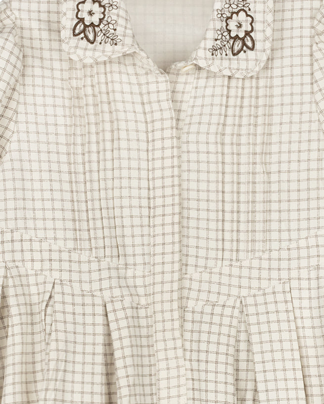 ONE CHILD CREAM PLAID COLLAR DRESS