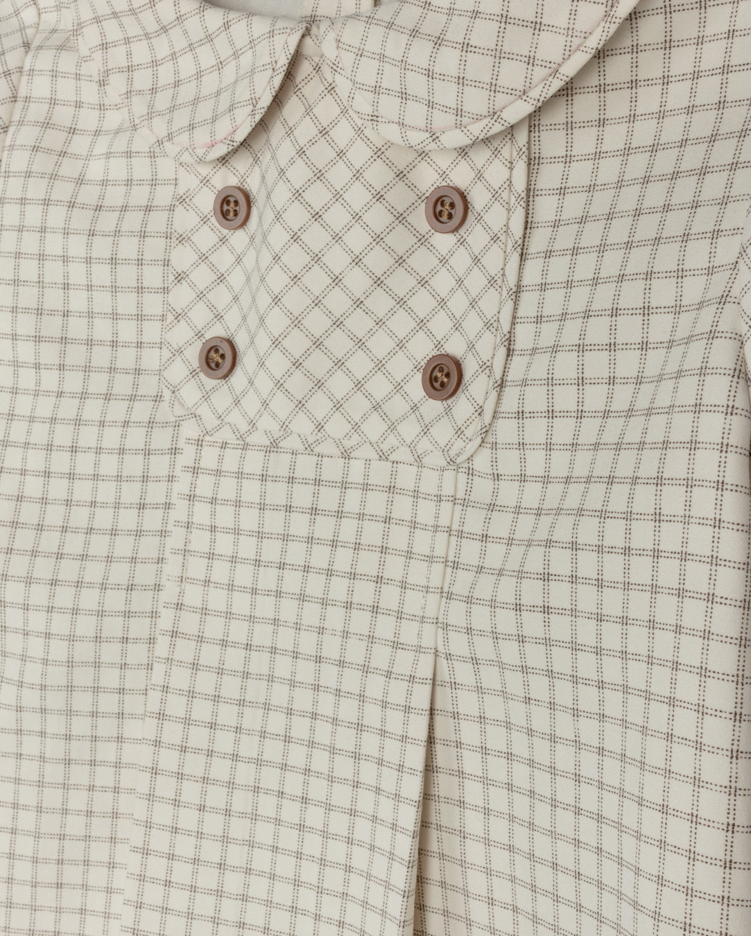 ONE CHILD CREAM PLAID DOUBLE BREASTED COLLAR BLOUSE