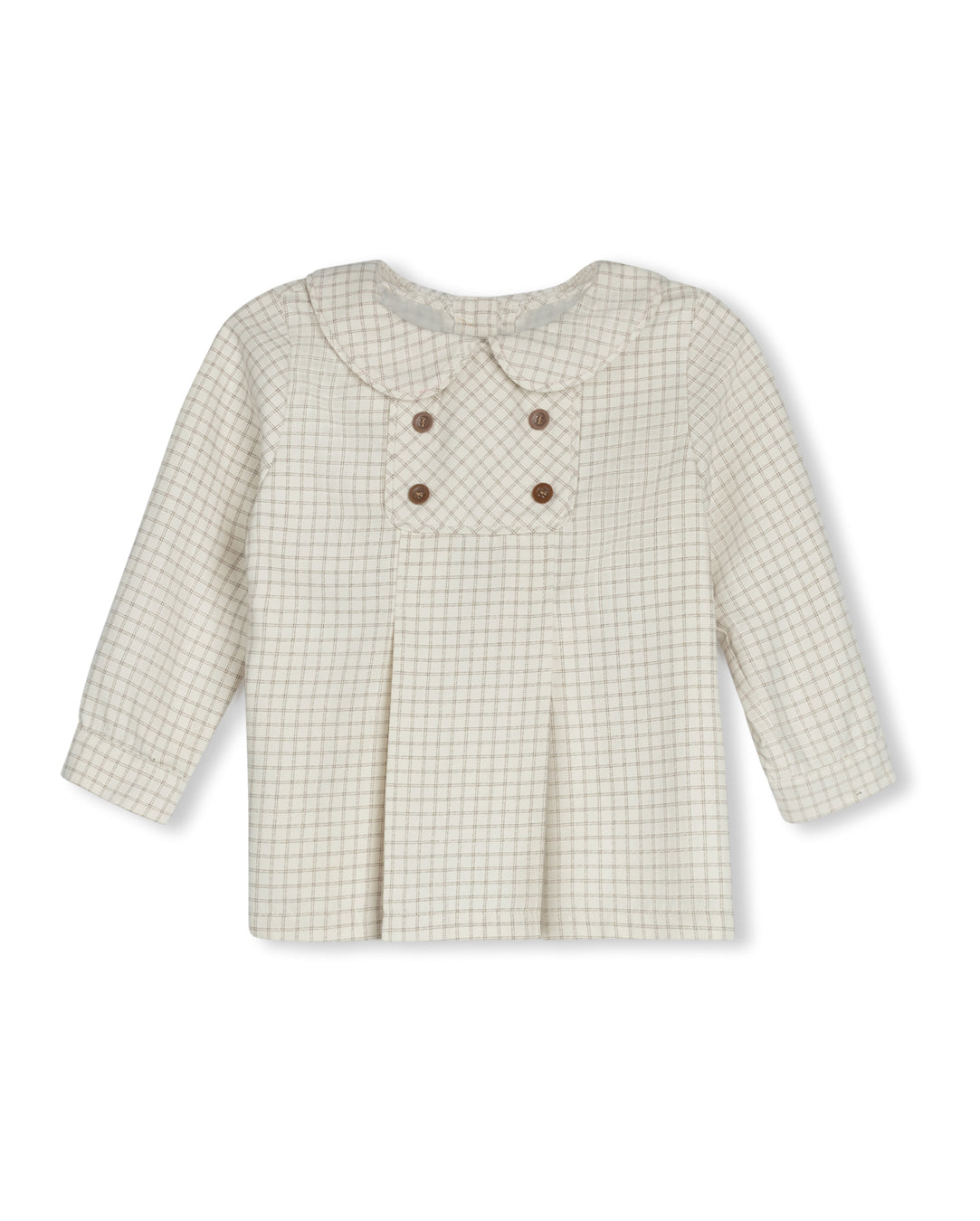 ONE CHILD CREAM PLAID DOUBLE BREASTED COLLAR BLOUSE